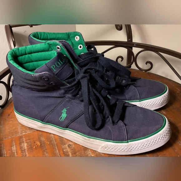 Polo by Ralph Lauren Navy and Green High-Top Sneakers - Picture 1 of 9